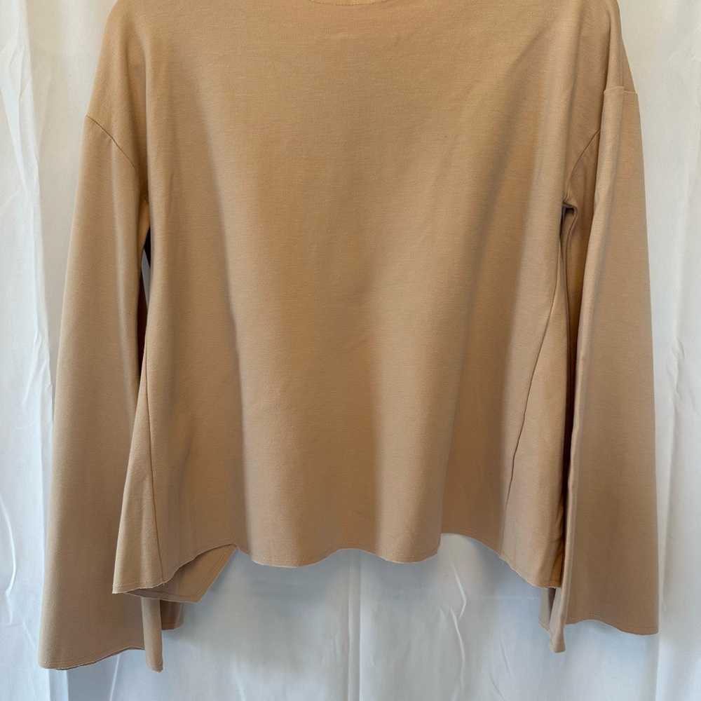 Topshop Tan Bell Sleeve Cropped Sweatshirt
